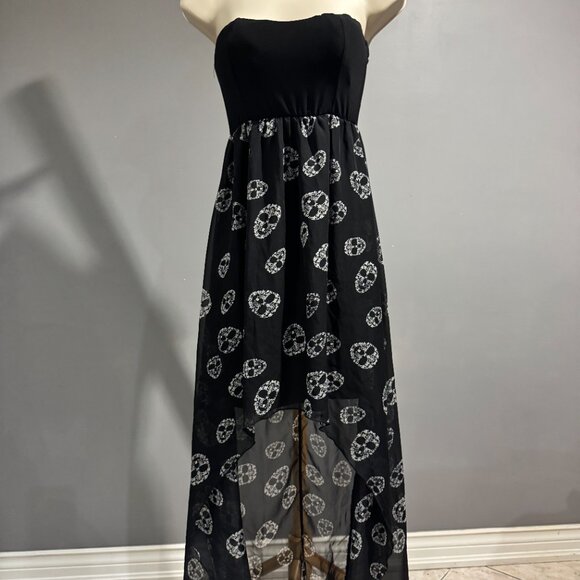 black strapless high-low maxi dress with skull print ~ goth - Picture 6 of 6